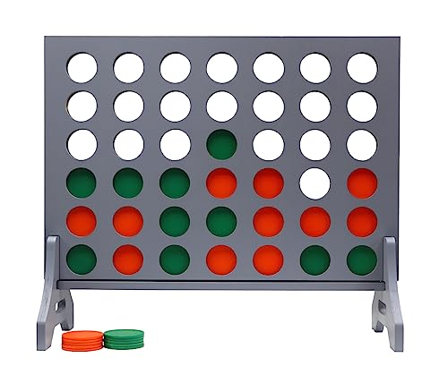 Image of Giant 4 in a Row Game for Family & Adults - Tailgating Pros Jumbo Grey Wooden Four in a Row Indoor & Outdoor Yard Game for Family Party Fun, Portable Activities for Patio, Backyard, and Camping