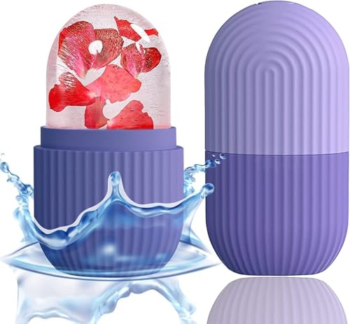 Image of Ice Roller for Face Skin Care with Flower Design | Reusable Facial Ice Massage Roller for Puffiness, Dark Circles & Glowing Skin | Cooling Beauty Tool for Face, Eyes & Neck | Portable Silicone Ice Mold Roller (PURPLE)