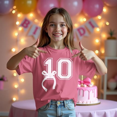 CM C&M WODRO 10th Birthday Shirt Girl Pink Bow Graphic Tee 10 Year Old Birthday Party T-Shirt Girl Summer Short Sleeve Tops3