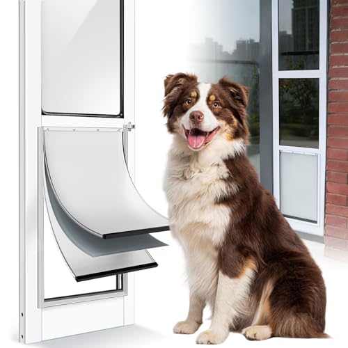 【Petoasis】 Dog Door for Sliding Glass Door,Upgrade Magnetic 3 Flap Extreme Weather Doggy Door,Fit 92-1/4" ~ 96-1/2" Sliding Door Dog Door Insert,Large Doggie Door for Sliding Door(L)