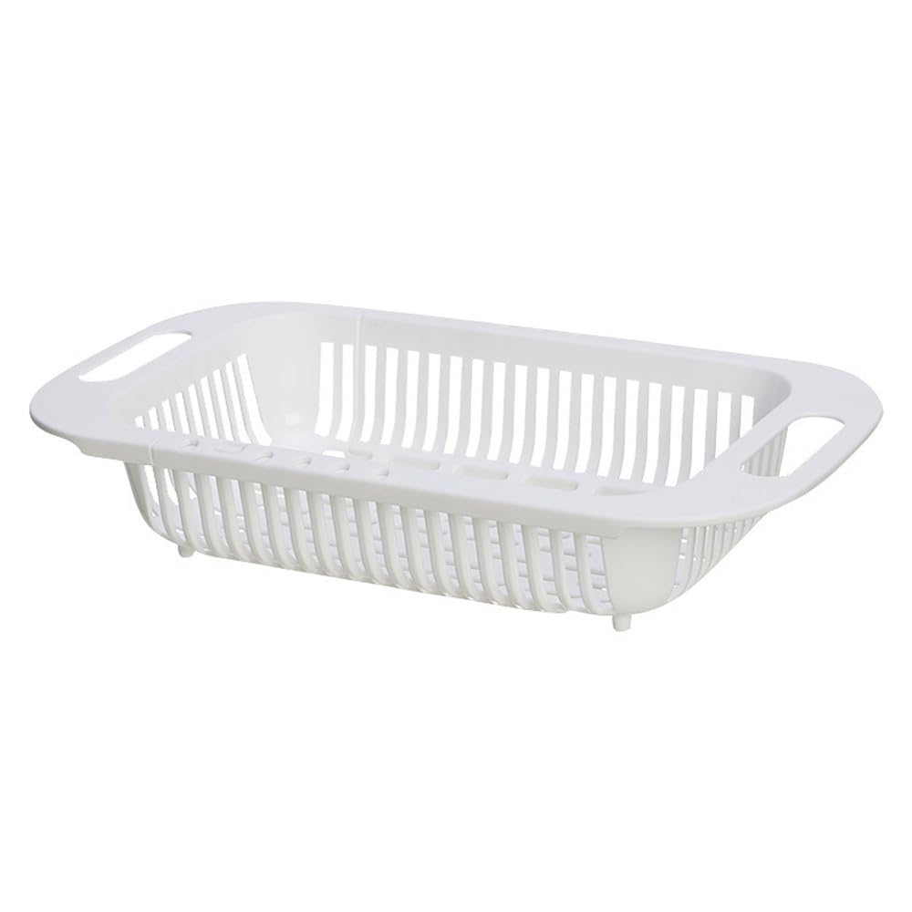 Extendable Sink Colander Strainer Basket for Vegetables and Fruits wash expandable Home Kitchen Food Strainers, Pasta and Dry Dishes Basket over the Sink Colander Strainer Basket (White)