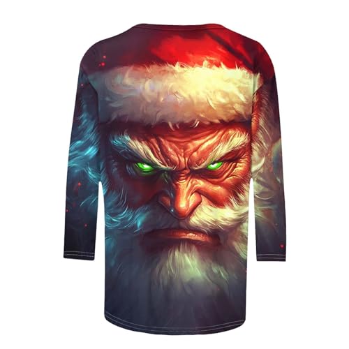 Camisetas femininas de Natal com manga 3/4 de comprimento para mulheres gola redonda verão outono 20