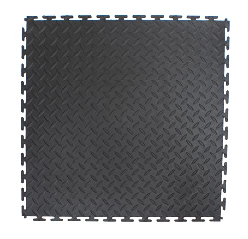 VersaTex Garage Floor 18 x 18 inch Square Rubber Diamond Plate Interlocking Floor Tiles for Home Gym, Garage Flooring, Trade Show Flooring, Basement Tiles, 8 Pack (Black)