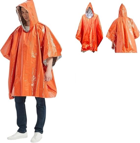1 Pack Emergency Ponchos with Polyester Film Blanket Liner Waterproof Windproof Thermal Survival Blanket Rain Ponchos for Adult Outdoor Camping Hiking Emergencies Essential(Orange)-image-28