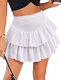 Avidlove Women's Cute High Waist Ruffle Mini Skirt Layered Ruffle Hem Flared Flowy Casual Swing Beach Mini Short Skirt(White,L)