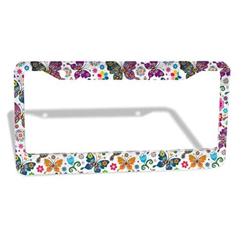 EXMENI Butterfly License Plate Frame - Colorful License Plate Holder Novelty Car Tag Cover Pretty License Plate Frames for Women Funny License Plate Covers for Us Vehicles Standard Cover