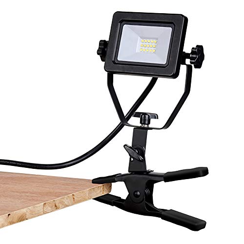 ZONE INDUSTRY CORP. 1200 Lumens Portable LED Clamp Work Light with 5ft 120V AC/60Hz Power Plug Lightweight Design Suitable for wet location 10 Watts 5000K Daylight ETL Certified