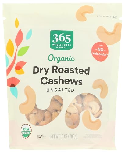 Image of 365 by Whole Foods Market, Organic Dry Roasted & Unsalted Cashews, 10 Ounce