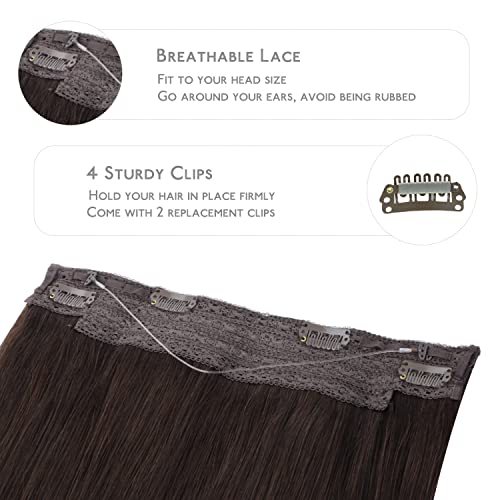 Image of WENNALIFE Wire Hair Extensions Real Human Hair 18 inch 95g Light Dark Brown Remy Wire Hair Extensions Invisible Transparent Fish Line Straight Real