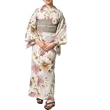 [dear-japan]浴衣 ボタニカルフラワー ピンク オフ白 クリーム ベージュ 花 レディース モダン 綿 (浴衣単品, フリーサイズ)