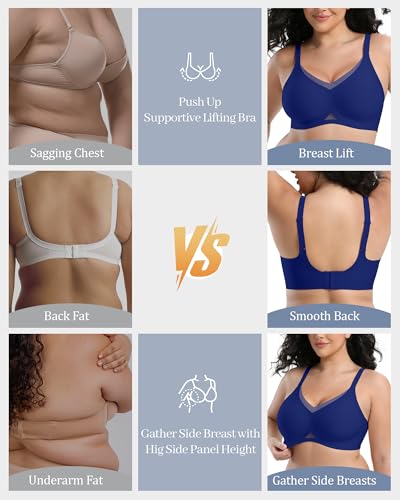 Image of Jelly Bras for Women No Underwire Mesh Wireless Crossover Bra Seamless Full Coverage Lift T Shirt Sleep Bralettes