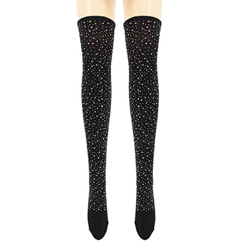 Naimo Womens Sparkle Rhinestone Over Knee Thigh Socks High Thigh Stockings Warm Rainbow Stripe Stockings
