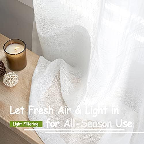 Treatmentex Linen White Semi Sheer Curtains for Living Room 72inch Long Light Filtering Linen Textured Look Window Curtain Panels for Bedroom Sunroom 52" w x 2 pcs Grommet Top