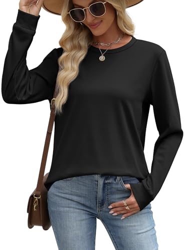 Image of WIHOLL Sweatshirt for Women Crewneck Long Sleeve Shirts Curved Hem Lightweight Sweaters Fall Clothes 2025