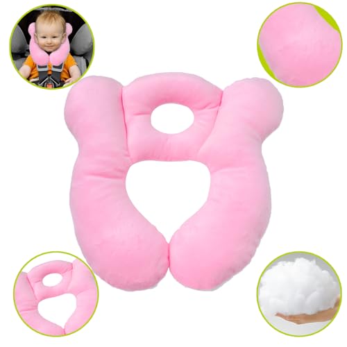 Image of Baby Travel Pillow, Infant Kid's Cushion Soft and Skin Friendly for Car Seat, Pushchair and Stroller (Plush Pink)