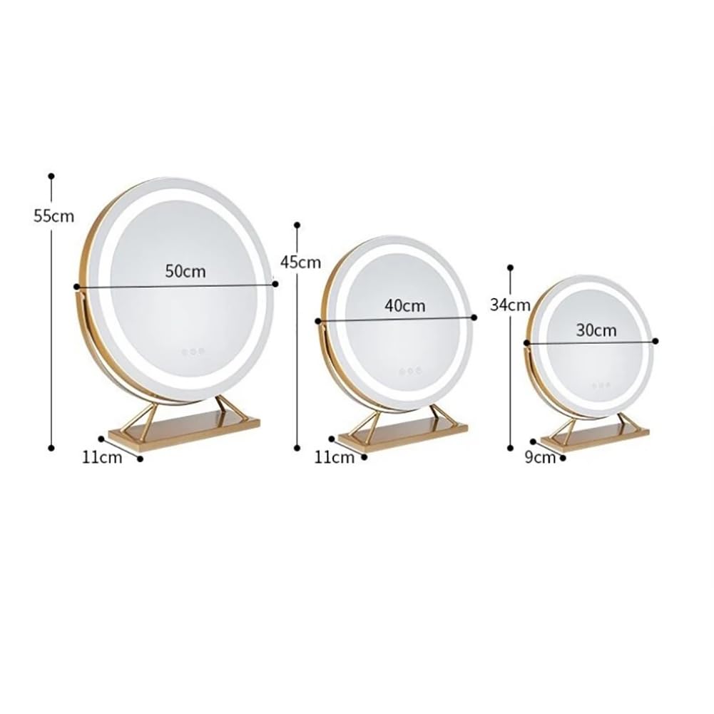 Tabletop Make -Up -Spiegel Mit LED -Licht, Abgerundeter Schreibtisch/Kommode Waschtisch Make -Up -Spiegel, Moderner Beleuchteter Spiegel Für Frau, Geburtstag Hochzeitsgeschenk,Gold,30cm
