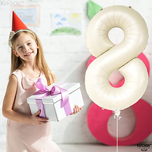 Image of KatchOn Cream White Number 8 Balloon 40 Inch | 8th Birthday Decorations for Party, Birthday Balloons 8 Year Old, Eight Balloons Number for 8th Anniversary Party Supplies