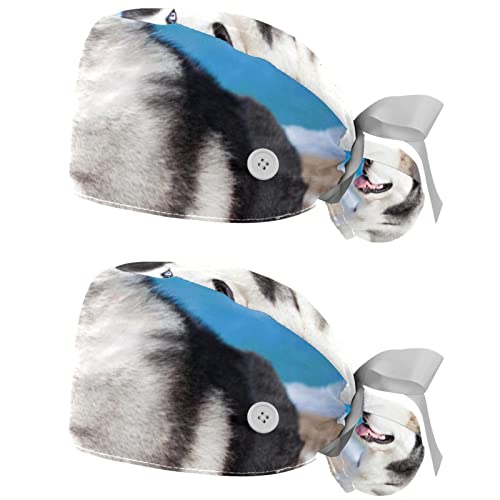 Casquettes de travail mignonnes pour cuisine et soins avec motif Eskimo Dog respirant JDEZ en lot de 2