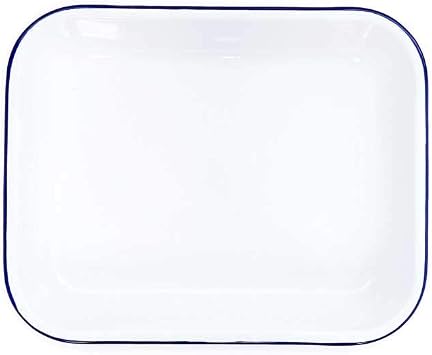 Enamelware Large Open Roaster, 13.5 x 10.75 inches, Vintage White/Blue