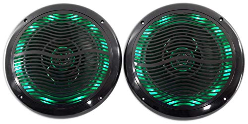 Rockville (4) Rmc65Lb 6.5" 1200W Black Marine Speakers W/Multi Color Led+Remote #TOP5