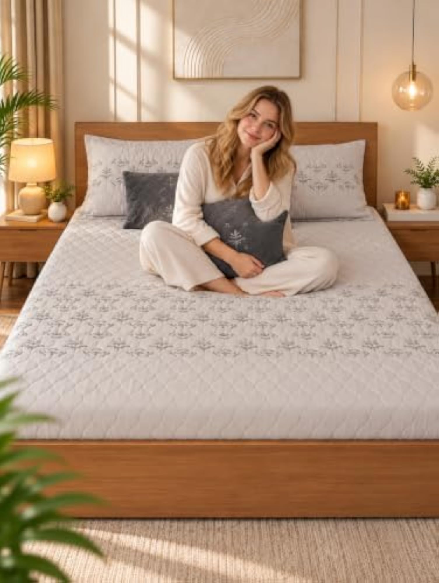 Luxury White 5 Piece Bed Cover Set for King Size Double Bed