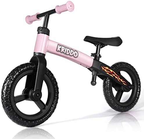 KRIDDO Toddler Balance Bike 2 Year Old, Age 24 Months to 5 Years Old, Early Learning Interactive Push Bicycle with Steady Balancing, Gift Bike for 2-5 Boys Girls, Flame Pink