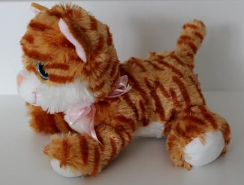 Image of Tickles Cute Laying Cat Glitter Eye Soft Stuffed Plush Animal Toy for Kids (Color: Brown & Orange Size: 20 cm)