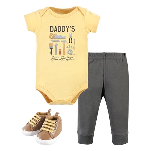 Image of Hudson Baby Unisex Baby Cotton Bodysuit, Pant and Shoe Set