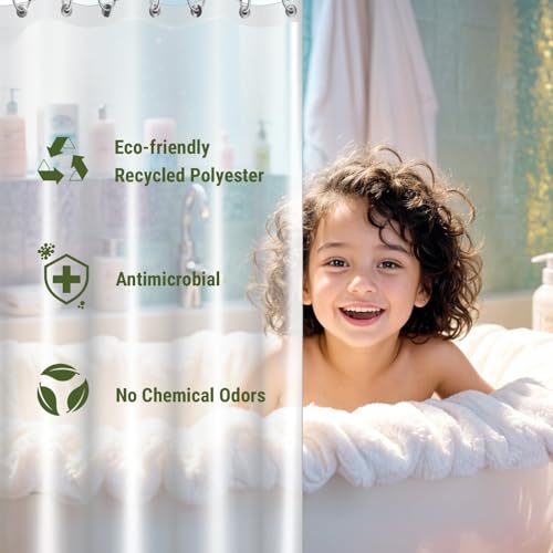 Bowery Home NOT Made in China Eco-Friendly Recycled Polyester Shower Curtain Liner – Waterproof, Sustainable, Non-Toxic Shower Curtain Liner, with Rust-Proof Grommets, 72x72IN, 8G – Clear - Image 4