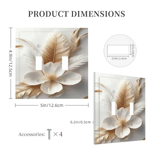 Placa de interruptor doble con diseño de flores y plumas blancas para pared de salón 6