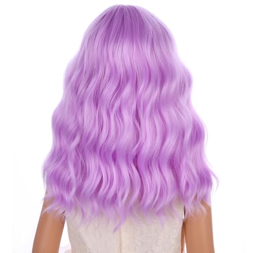 Image of PATTNIUM Kids Lavender Purple Wig Girls Purple Bob Wig with Bangs Short Colored Curly Wavy Synthetic Wigs for Children