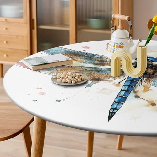 Nappe ronde élastique 130 cm libellule aquarelle imperméable - 7