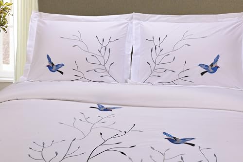 Superior 100% Cotton Percale Embroidered 3-Piece Duvet Cover Set, King/California King, Blue Swallow by SUPERIOR - Used condition - Image 5