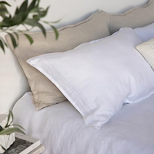 Image of XZ XIFA 100% Washed French Flax Linen Duvet Cover Set - 3 Pieces, Cooling & Textured Farmhouse Bedding for Hot Sleepers, with Zipper Closure (White, Full)