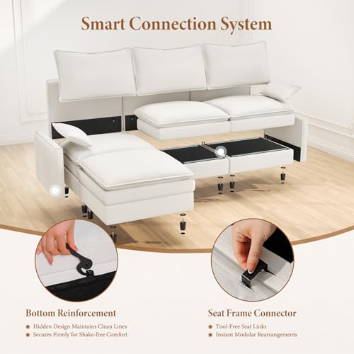 Image of Vesgantti 142 inch Cloud Couch Sectional Modular Sofa, Comfy Sectional Couch with Ottoman Deep Seat Chenille L Shaped Sofa, Modular Couches for Living Room, Bedroom and Apartment, Snow White
