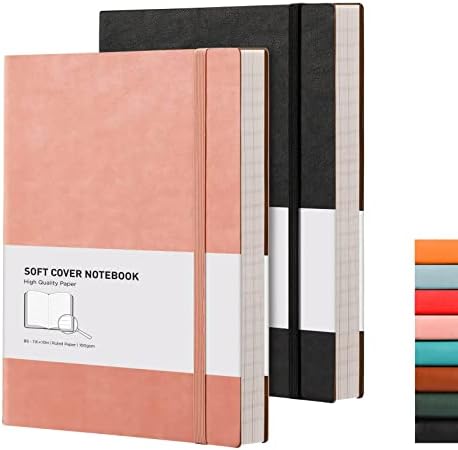 RETTACY B5 College Ruled Notebook Thick Lined Journal 2 Pack - Extra Large Softcover Composition Notebooks with Total 408 Numbered Pages 2 Free Sticky Notes Divider, 100gsm Paper 19 x 25 cm