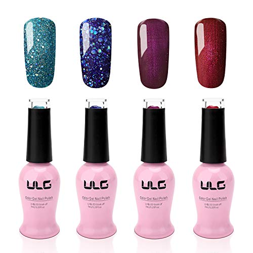 ULG Gel Nail Polish Dark Colors Glitter Green Blue Soak Off UV LED Purple Red