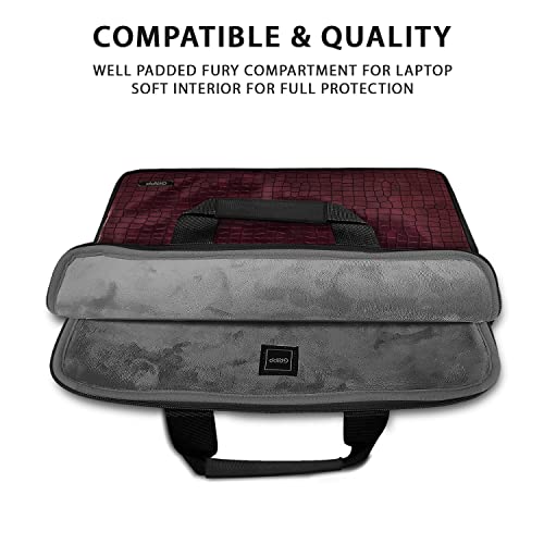 Image of GRIPP Croc Compact Fleet Laptop Sleeve Bag for Laptop /MacBook up to 13 Inch, Croc Embossed Design, Inner Micro Fiber Protection, Front Pocket, Detachable Shoulder Strap, Carry Handle - Burgundy