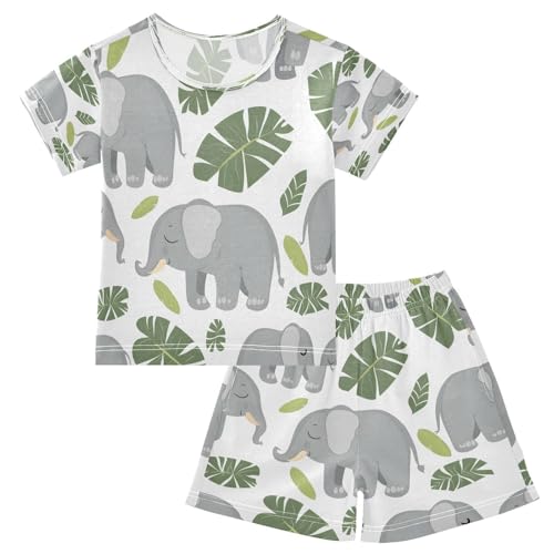 senya Short Sleeve Pajamas Sets Summer Cotton Sleepwear Leave Grey Elephant