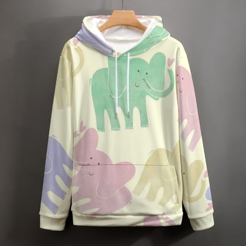 Sweats à capuche manche longue pull rose imprimé éléphant S - 4