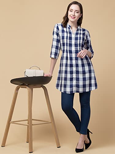 Image of Hive91 Off White Checkered Tunic for Women Made of Rayon