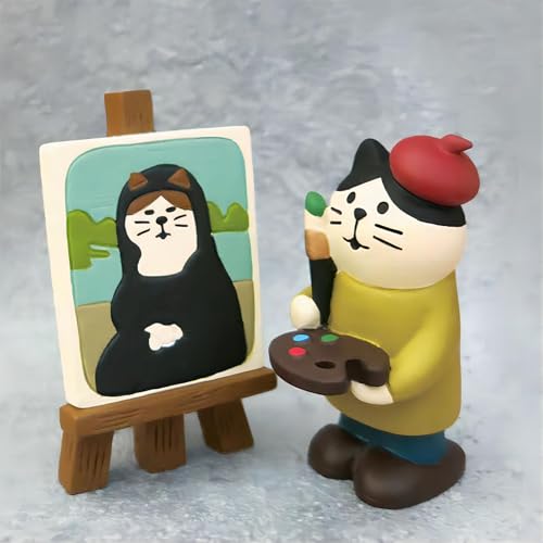 Eysinyge Mini Cat Mona Lisa Figurines for Car & Desk Decor