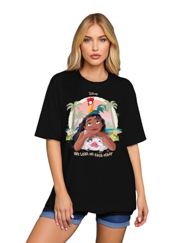 Image of JUNEBERRY 100% Pure Cotton Oversized Baggy Fit Official Disney Merchandise Cool & Goofy Graphic Printed T-Shirt for Women (Characters: Moana, Pooh & Lion King)