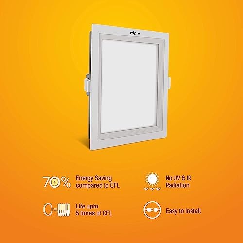 wipro Garnet 6W Square Led Wave Panel Light for Ceiling|Cool White Light (6000K)|Ultra-Slim Design|Recessed Down Light for False Ceiling|Pop Ceiling Light|Cutout - 100X100Mm|Pack of 2