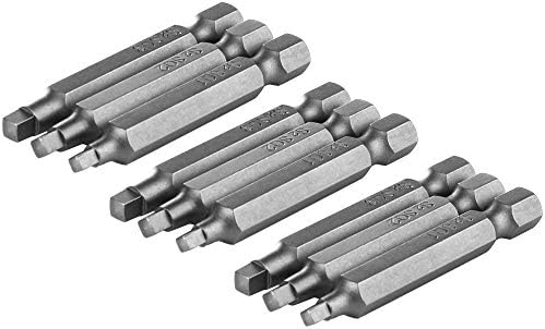 Mesee 50mm Square Head Screwdriver Bit Set with 1/4 Inch Hex Shank, S2 Steel SQ1 SQ2 SQ3 Magnetic Square Screw Driver Bits Accessory Tool Kit for Electric Hand Screwdrivers, 3 Sets/Total 9Pcs