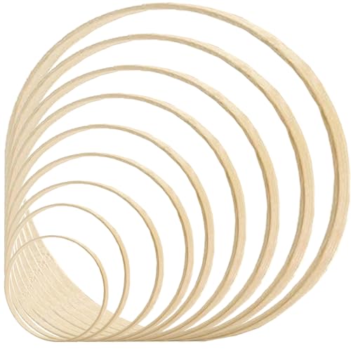 9Pcs Bamboo Floral Hoops, BetterJonny Wooden Macrame Hoops Ring Dream Catcher Rings Wedding Wreath Hoop Rings for Home Decorations DIY Crafts and Wall Hanging Crafts(3/4/5/6/7/8/9/10/12in)