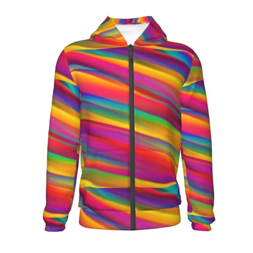 Lines Multicolored Rainbow Kids Pullover Hoodies Boys Zip Up Sweatshirts Girls Athletic Clothes with Pocket2