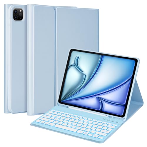 MMK for iPad Air 13 inch (M2) 2024 & for iPad Pro 12.9 Case with Keyboard, Keyboard case for iPad Pro 12.9 inch 6th 5th & iPad Air 13 inch, Backlit Bluetooth Wireless Keyboard with Pencil Holder,Blue