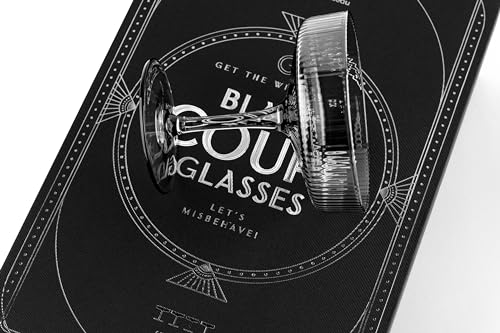 Image of GLASSIQUE CADEAU Vintage Art Deco Smoke Black Coupe Glasses | Set of 4 | 7 oz Ribbed Cocktail Glassware for Drinking Champagne, Martini, Cosmopolitan, Manhattan | Crystal Speakeasy Saucers