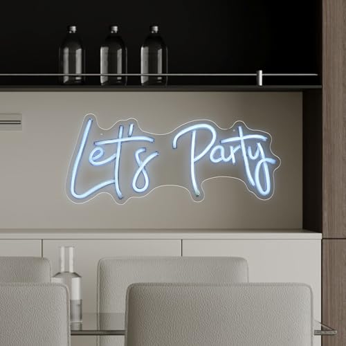 Image of Let's Party Neon Signs, Neon Light Sign for Wall Decor 20 x 9Inches Large LED Neon Sign Art Decorative Lights for Wedding Party Home Bar Store Festival, White